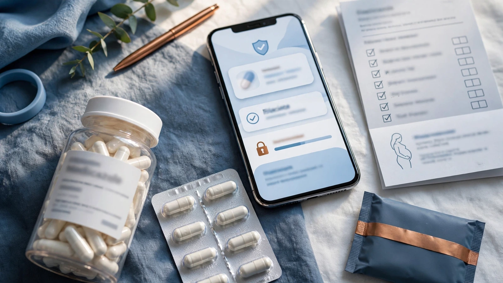 A medication safety review showing a fluconazole label, medicine list, pregnancy note, and clinician checklist.