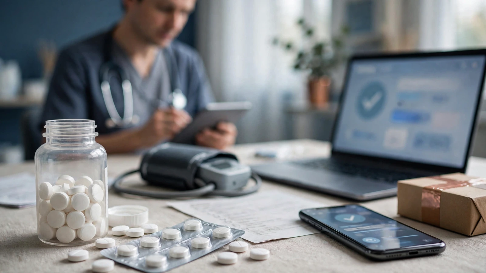 Clinician reviewing home blood pressure readings and furosemide treatment