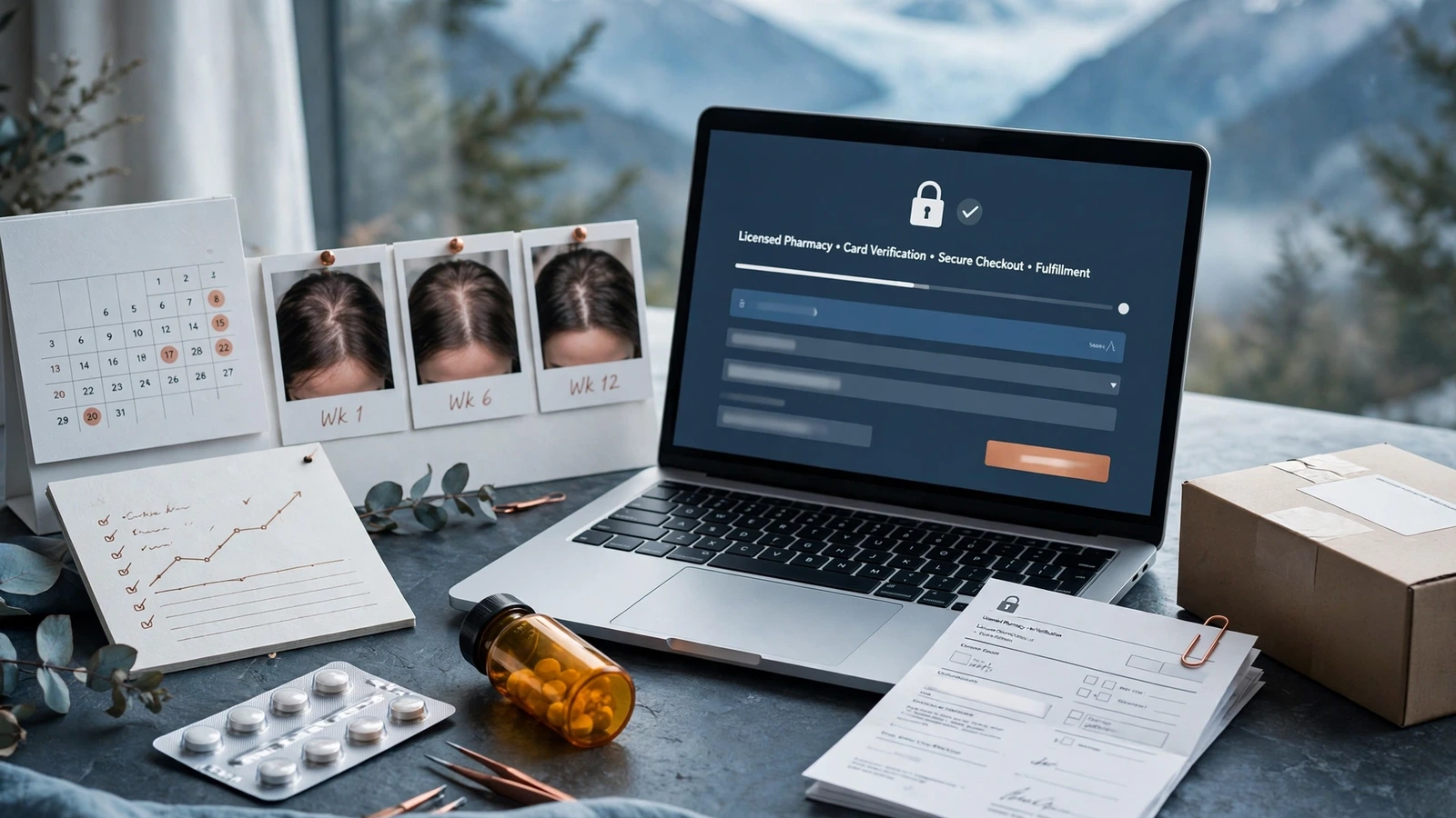 Dated scalp photographs and calendar for tracking finasteride results