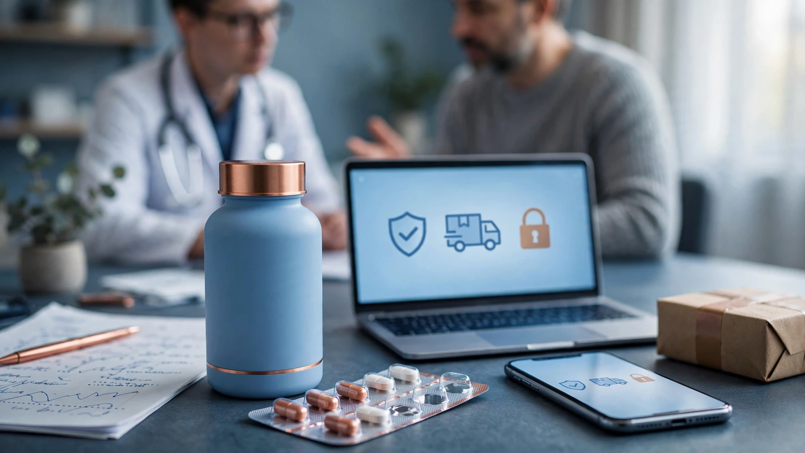 An adult patient and clinician reviewing symptom timing, medicine use, and reasons an erectile-dysfunction treatment plan may need reassessment.