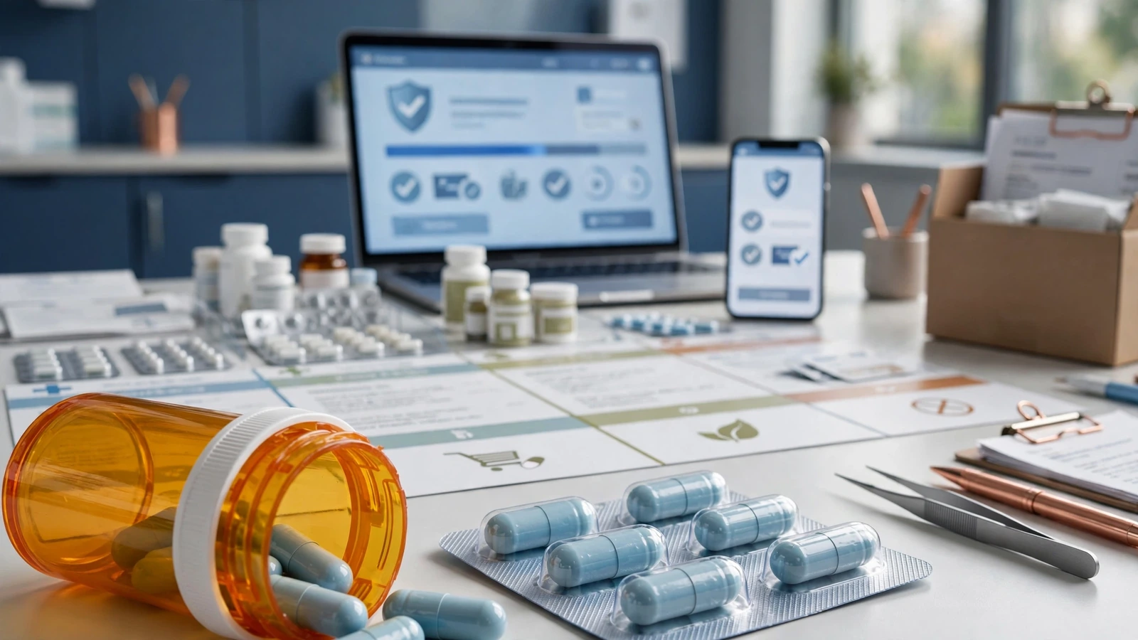 Pharmacist reviewing prescriptions and supplements for trazodone interactions