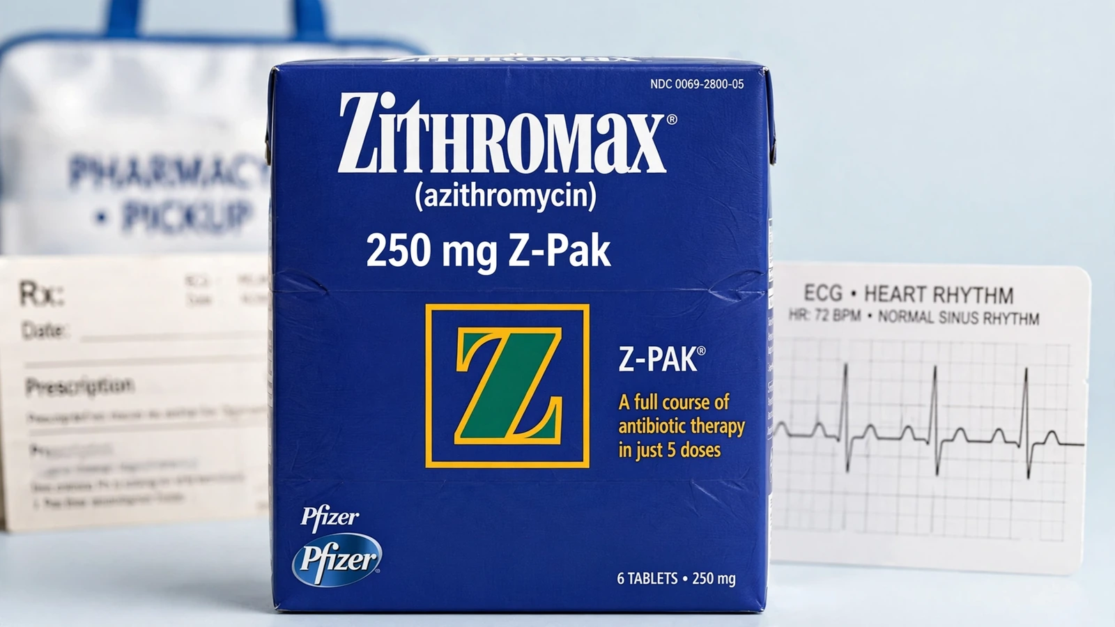Zithromax and azithromycin pharmacy packaging for Azithromycin Heart-Rhythm and Medicine Interactions