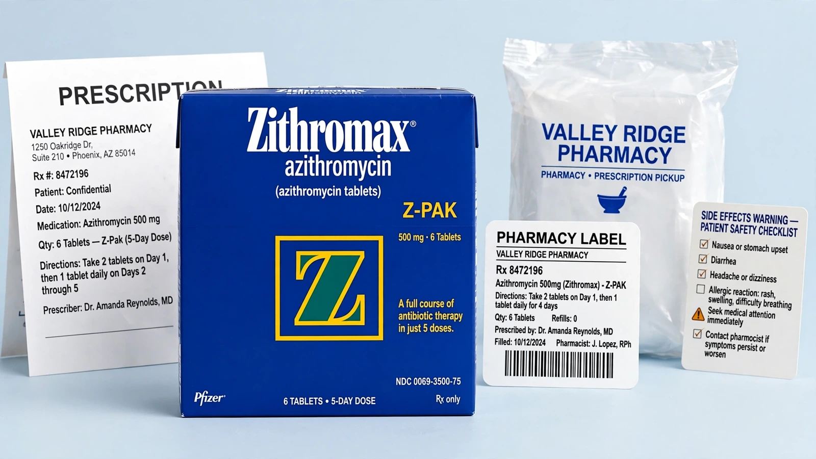 Zithromax and azithromycin pharmacy packaging for Azithromycin Side Effects and Warning Signs