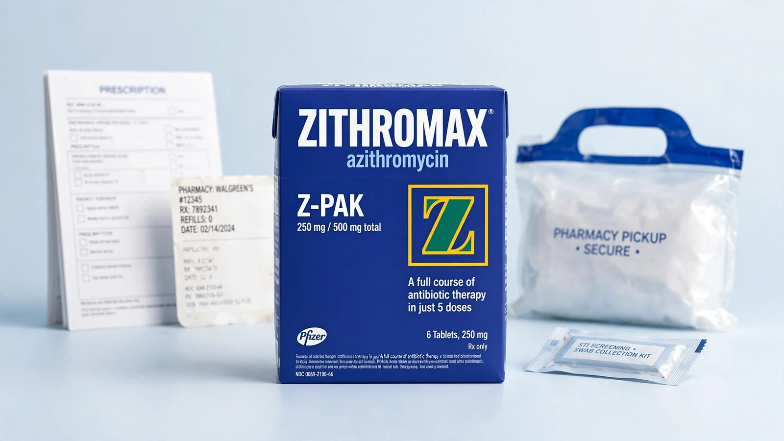 Zithromax and azithromycin pharmacy packaging for Azithromycin for STI Treatment Depends on Testing