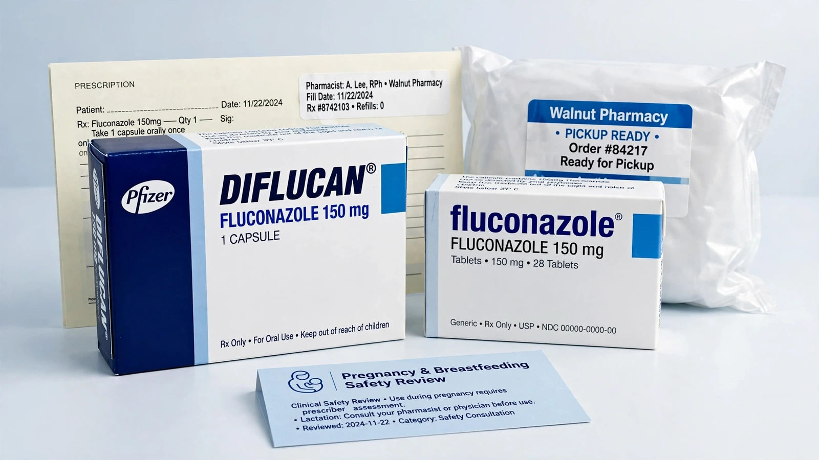 Diflucan and fluconazole pharmacy packaging for Fluconazole in Pregnancy and Breastfeeding Review