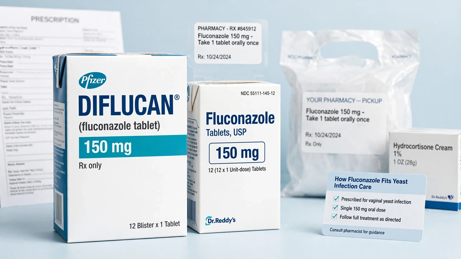 Diflucan and fluconazole pharmacy packaging for How Fluconazole Fits Yeast Infection Care