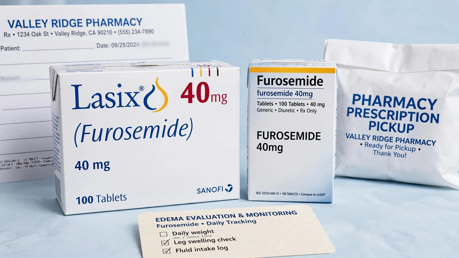 Lasix and furosemide pharmacy packaging for Furosemide for Edema: Evaluation and Monitoring