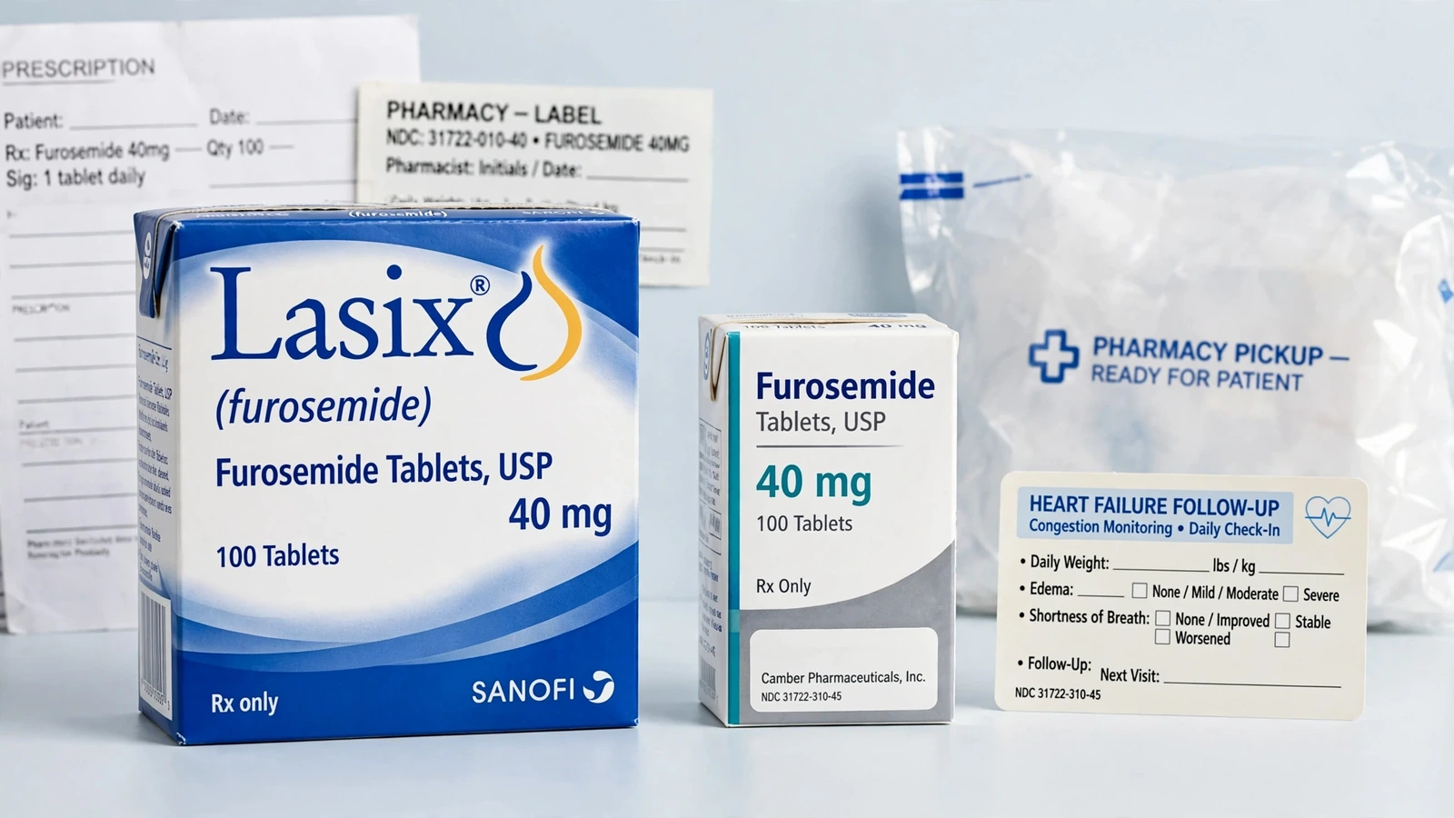 Lasix and furosemide pharmacy packaging for Furosemide in Heart Failure: Congestion and Follow-Up