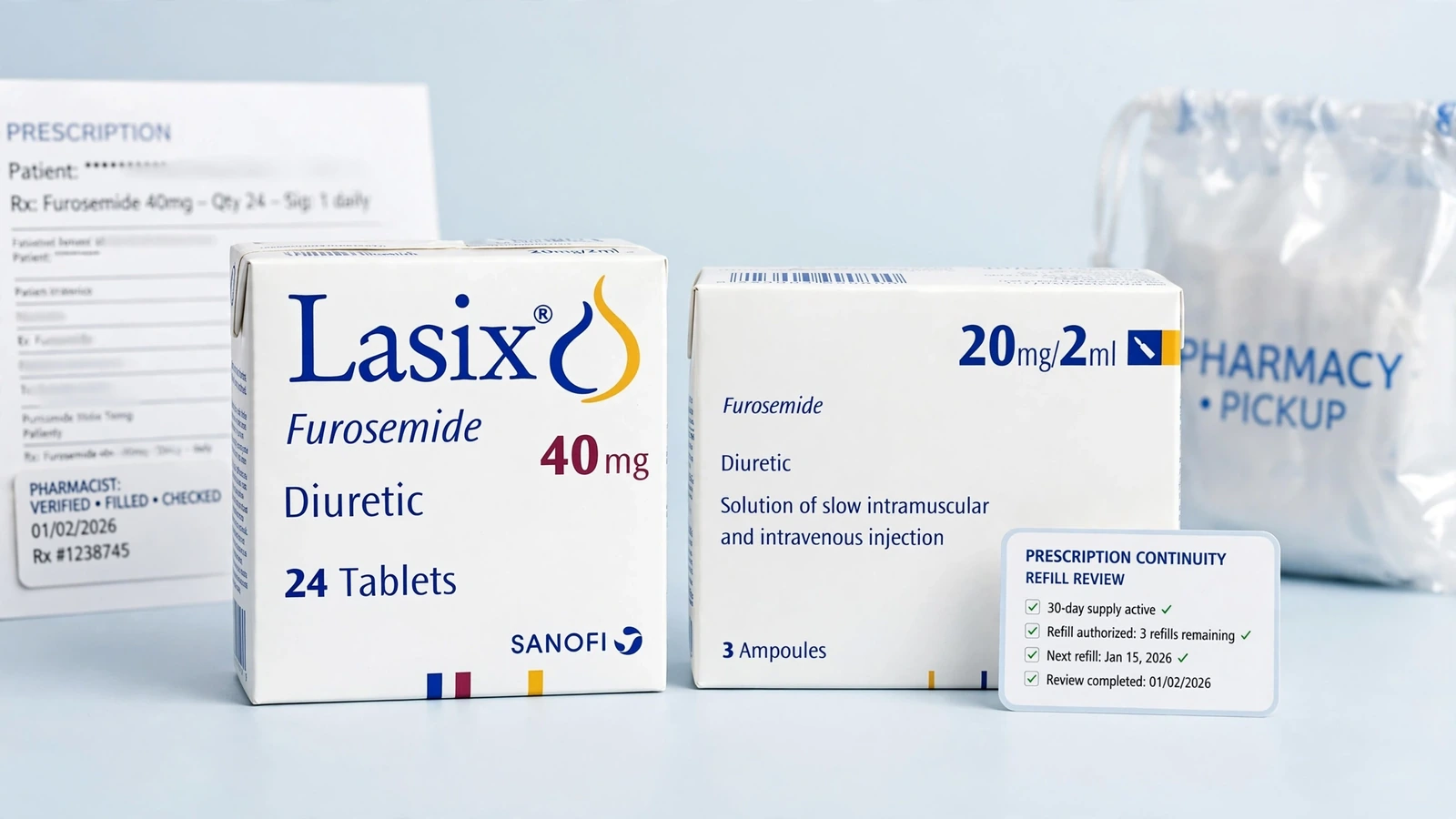Lasix and furosemide pharmacy packaging for Furosemide Prescription Continuity and Refill Review