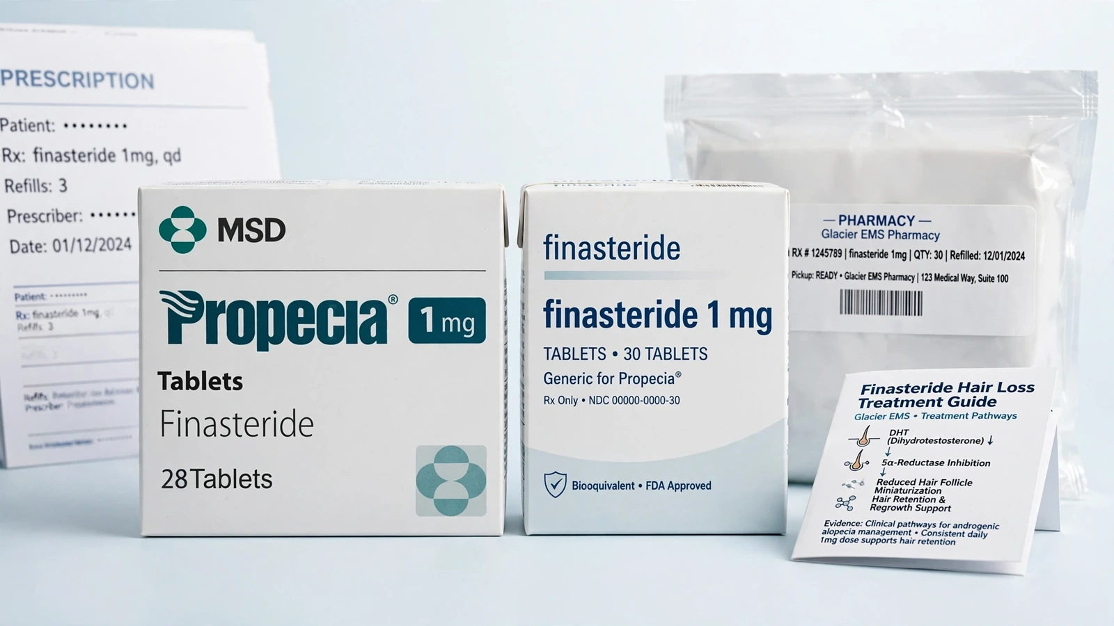 Propecia and finasteride pharmacy packaging for Finasteride Hair Loss Treatment: Diagnosis, Options, and Tracking