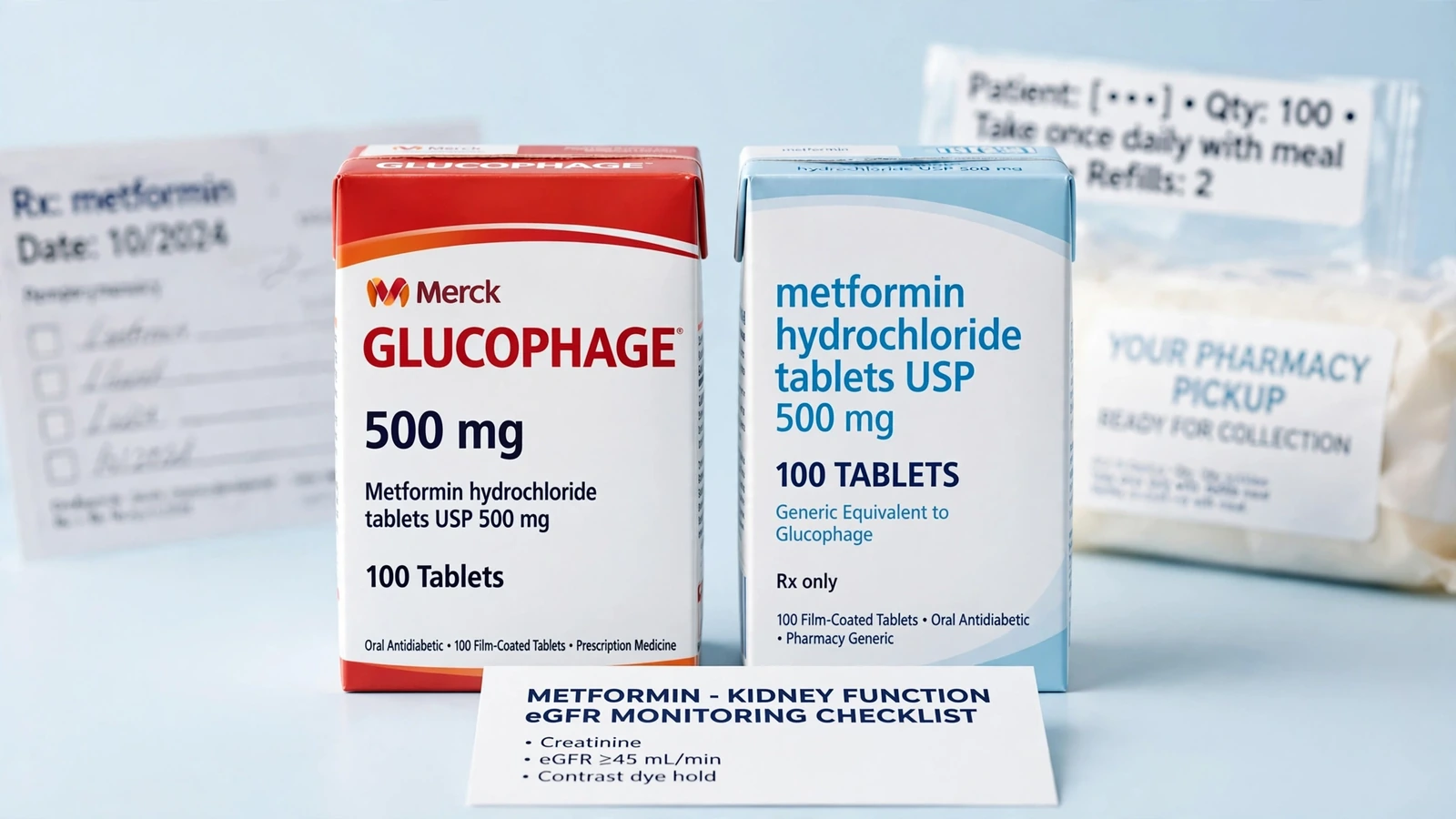 Glucophage and metformin pharmacy packaging for Metformin Kidney Function and Contrast Decisions