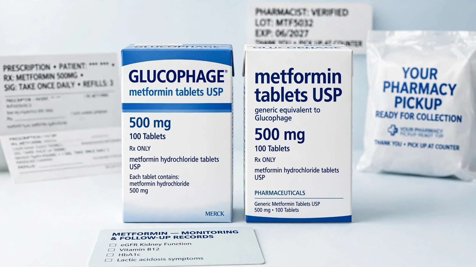 Glucophage and metformin pharmacy packaging for Metformin Monitoring and Follow-Up Records That Matter
