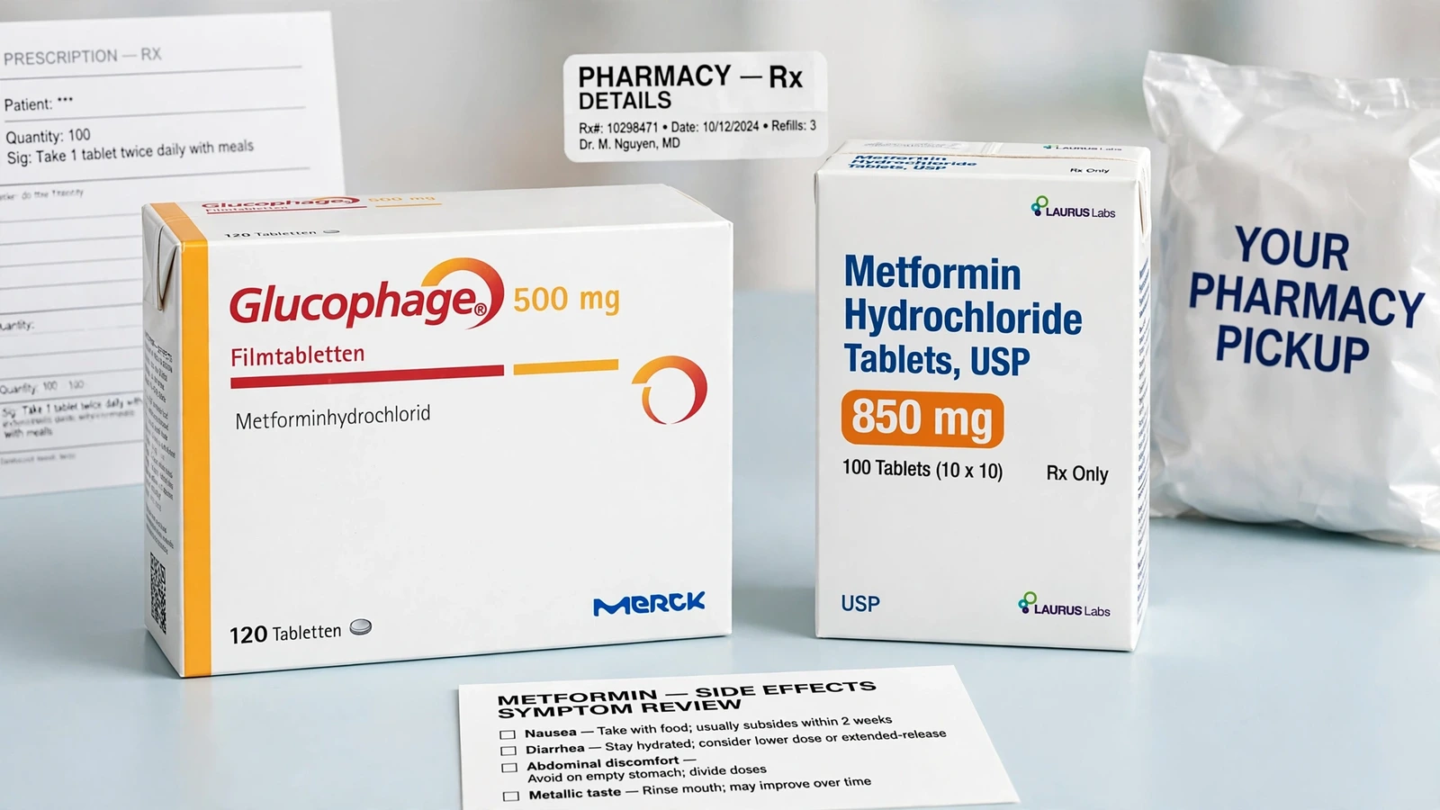 Glucophage and metformin pharmacy packaging for Metformin Side Effects and Tolerability Signals