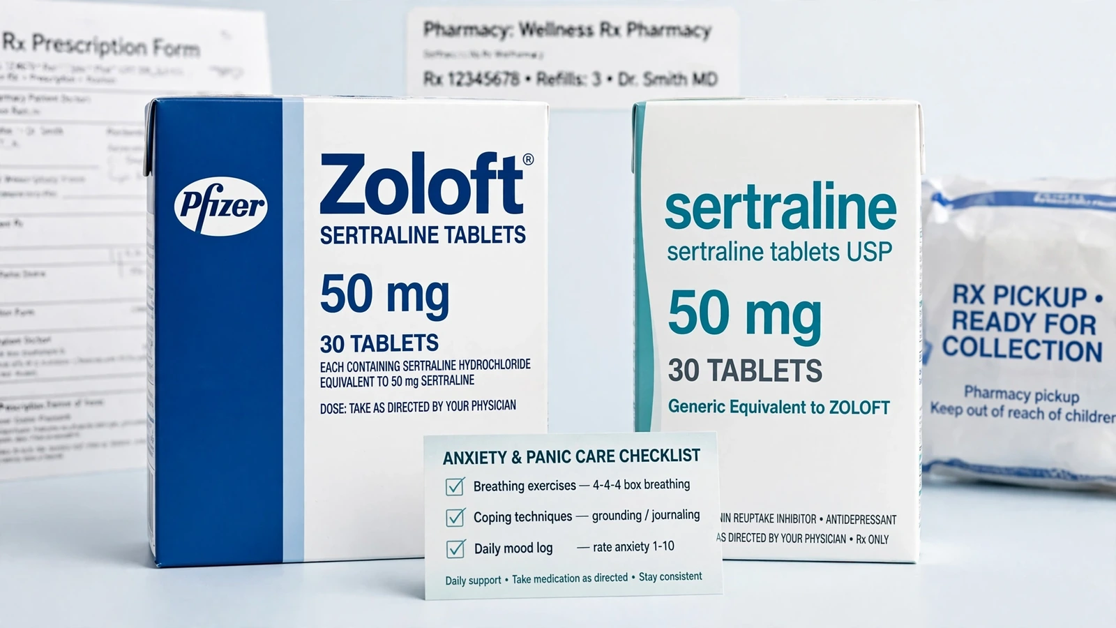 Zoloft and sertraline pharmacy packaging for Sertraline for Anxiety and Panic: Define the Pattern First