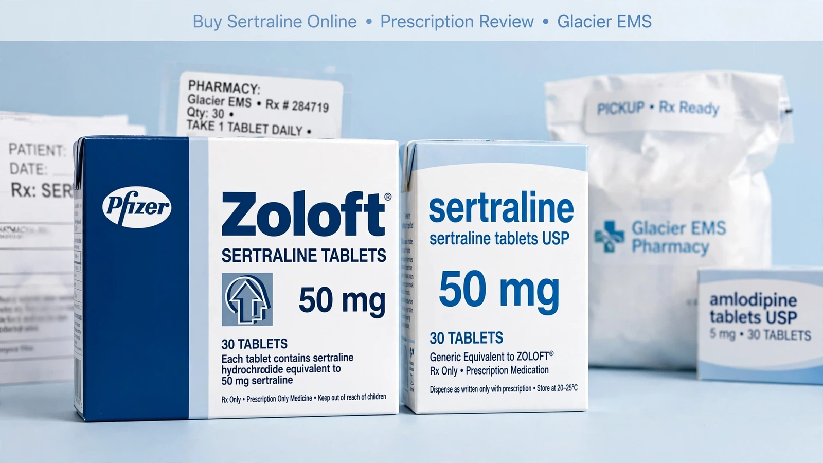 Zoloft and sertraline pharmacy packaging for Buy Sertraline Online Through a Prescription Review