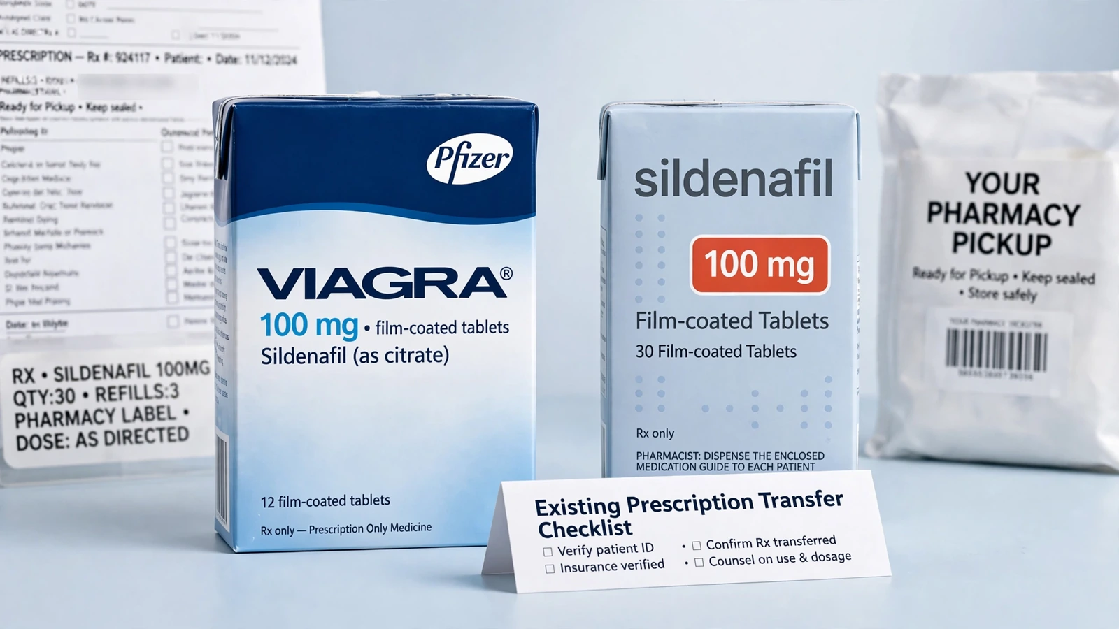 Viagra and sildenafil pharmacy packaging for Sildenafil Prescription Online: What the Review Covers