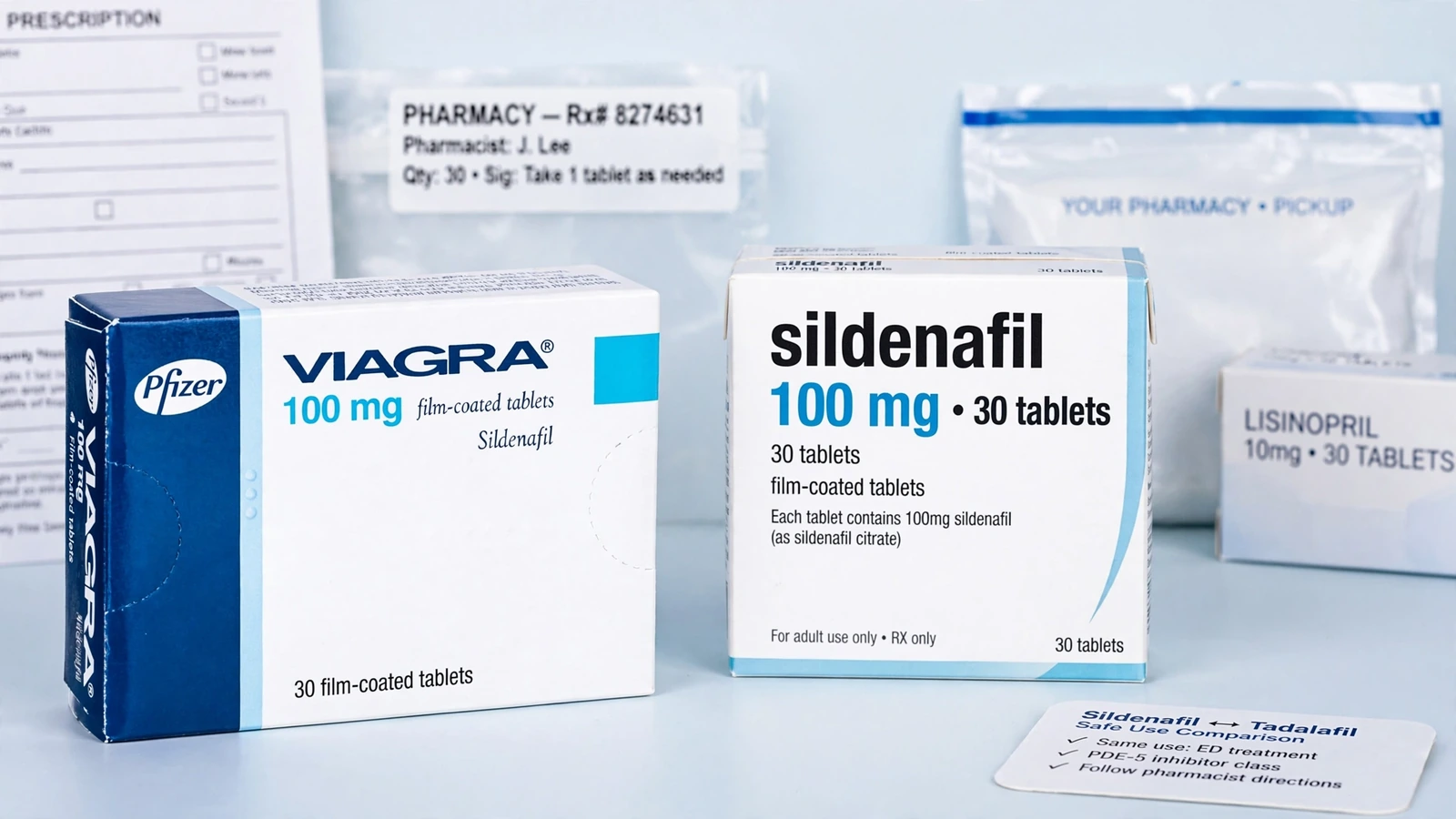 Viagra and sildenafil pharmacy packaging for Sildenafil vs Tadalafil: A Practical Comparison