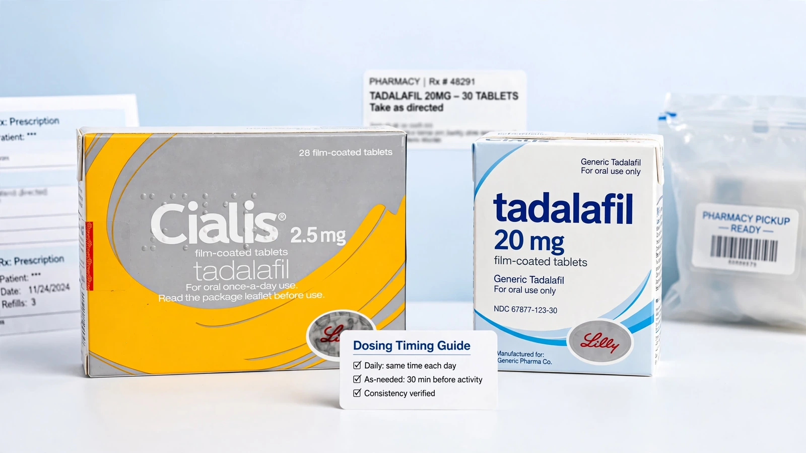 Cialis and tadalafil pharmacy packaging for Tadalafil Dosing and Timing: Daily and As-Needed Paths