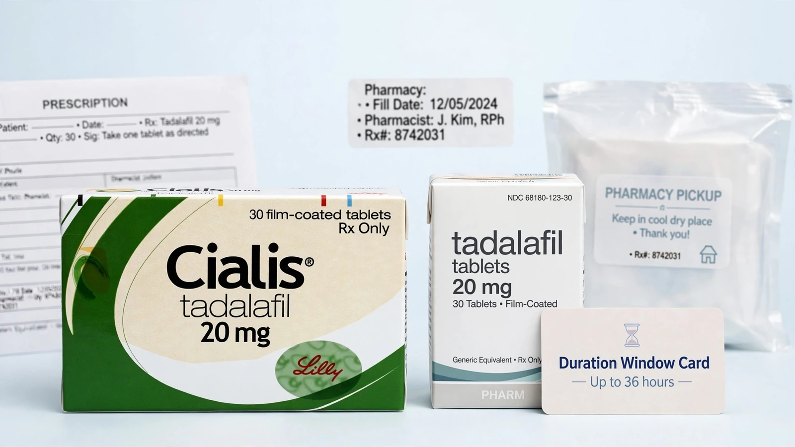 Cialis and tadalafil pharmacy packaging for How Long Tadalafil Lasts: Window, Onset, and Limits
