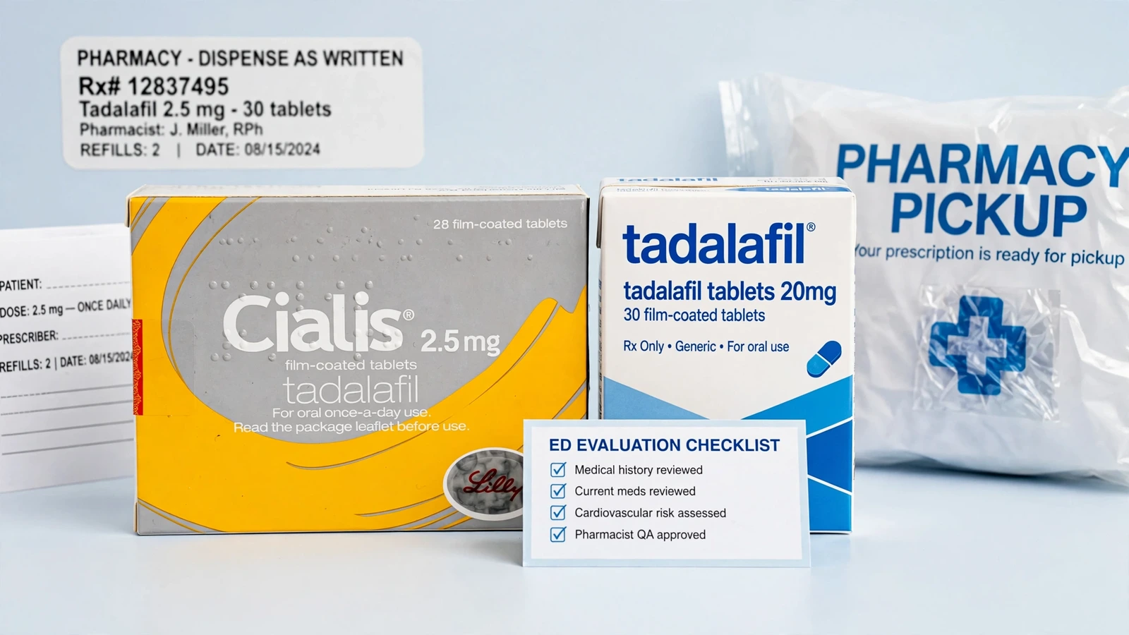 Cialis and tadalafil pharmacy packaging for Tadalafil for Erectile Dysfunction: Evaluation and Fit