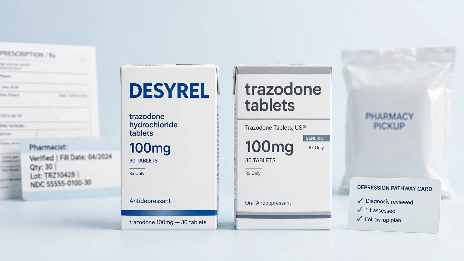 Desyrel and trazodone pharmacy packaging for Trazodone for Depression: From Diagnosis to Follow-Up