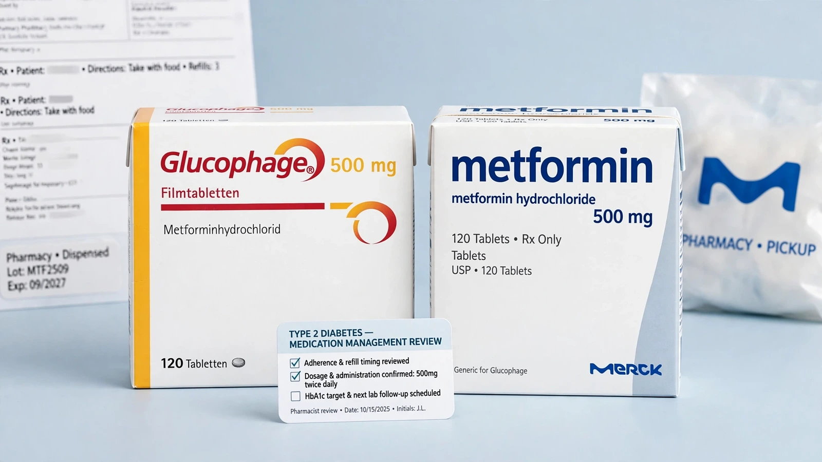 Glucophage and metformin pharmacy packaging for Type 2 Diabetes Medication Management Around Metformin