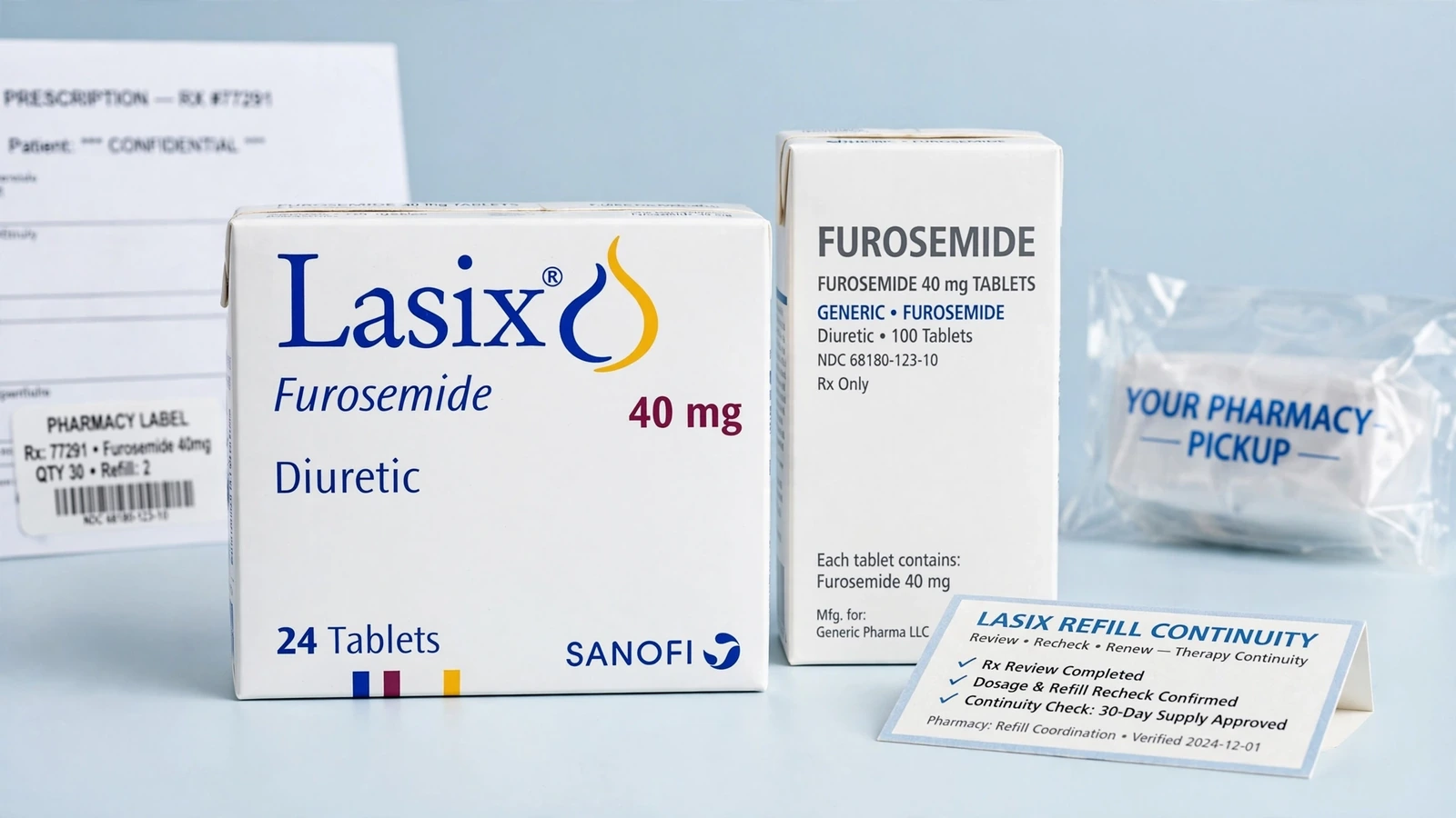 Lasix and furosemide packaging reviewed for an online prescription refill